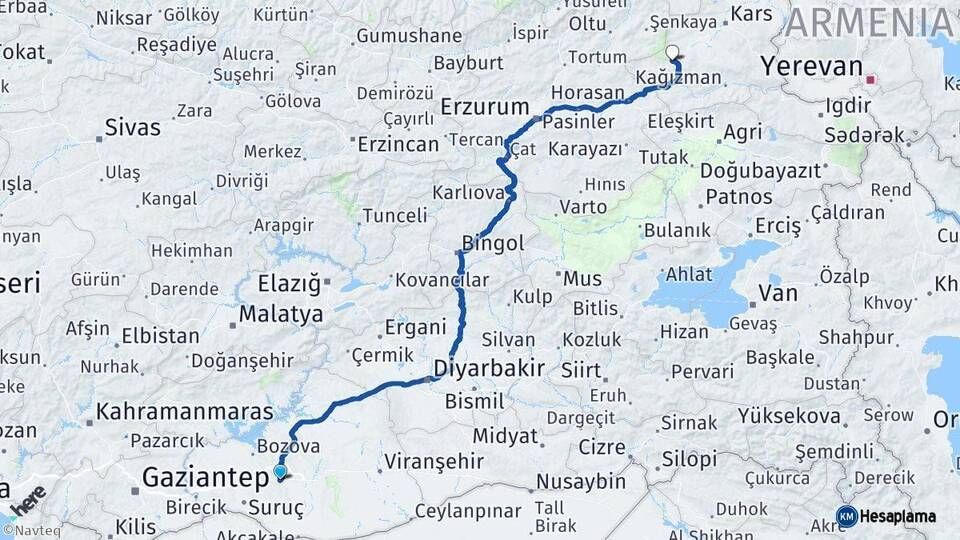 Şanlıurfa Sarıkamış Kars Arası Kaç Km - Yol Haritası