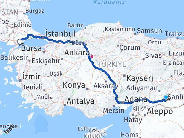 Şanlıurfa Şarköy Tekirdağ Arası Kaç Km - Yol Haritası