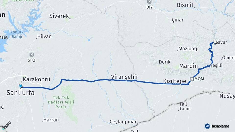 Şanlıurfa Savur Mardin Arası Kaç Km - Yol Haritası