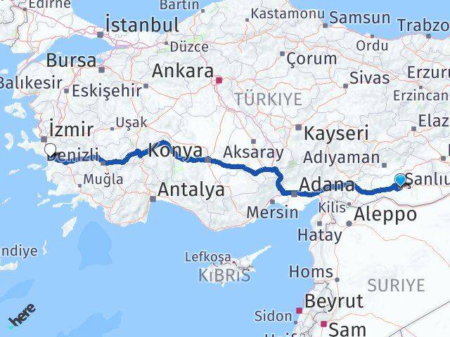 Şanlıurfa Selçuk İzmir Arası Kaç Km - Yol Haritası