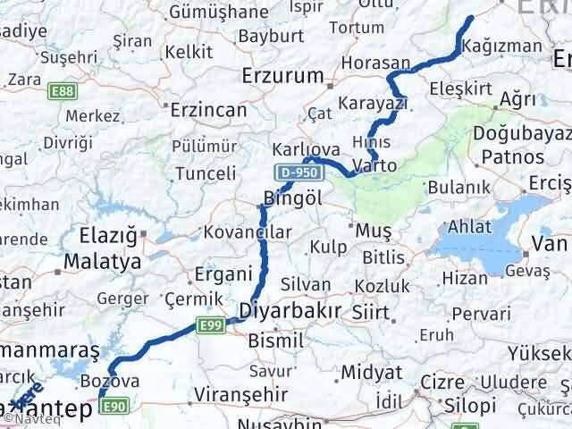 Şanlıurfa Selim Kars Arası Kaç Km - Yol Haritası