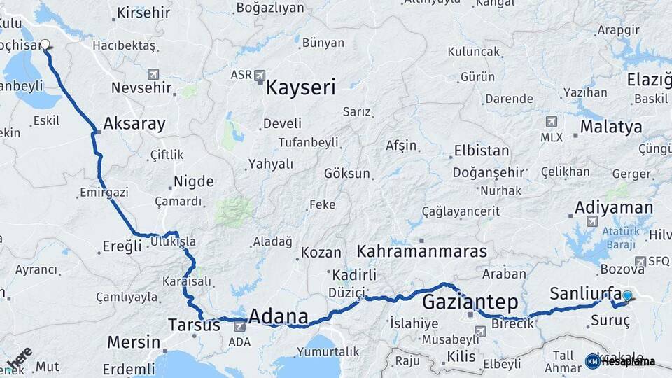 Şanlıurfa Şereflikoçhisar Ankara Arası Kaç Km - Yol Haritası