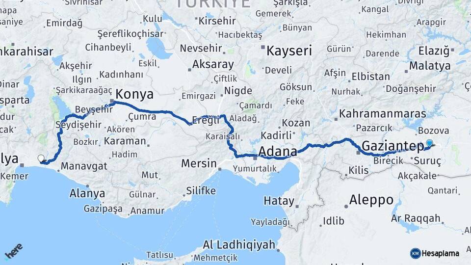 Şanlıurfa Serik Antalya Arası Kaç Km - Yol Haritası