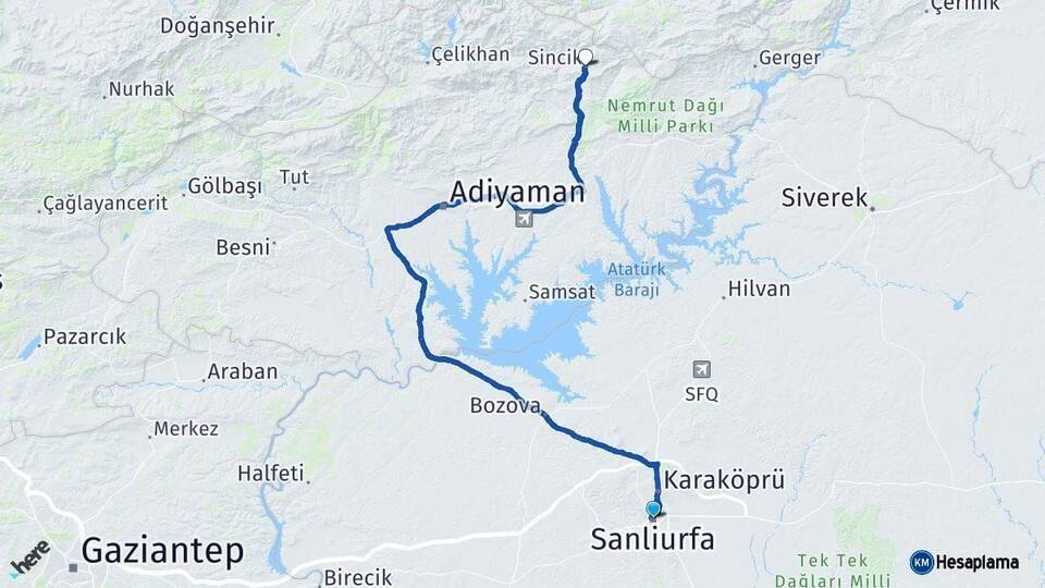 Şanlıurfa Sincik Adıyaman Arası Kaç Km - Yol Haritası