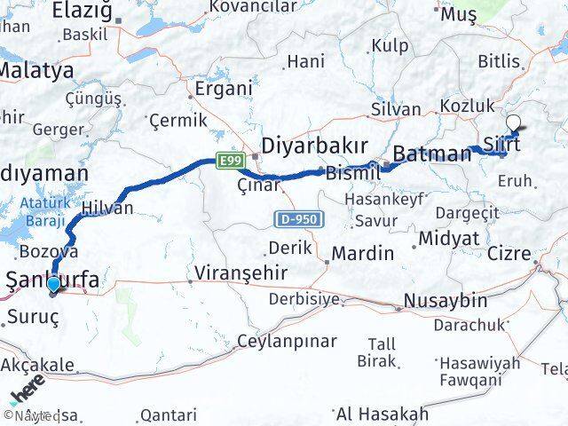 Şanlıurfa Şirvan Siirt Arası Kaç Km - Yol Haritası