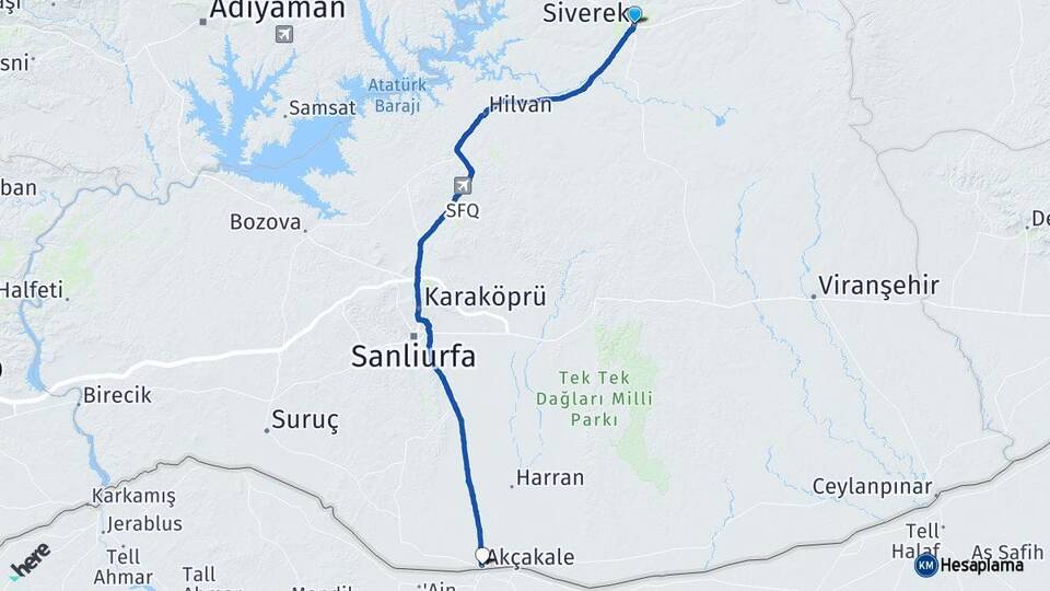 Şanlıurfa Siverek Akçakale Arası Kaç Km - Yol Haritası