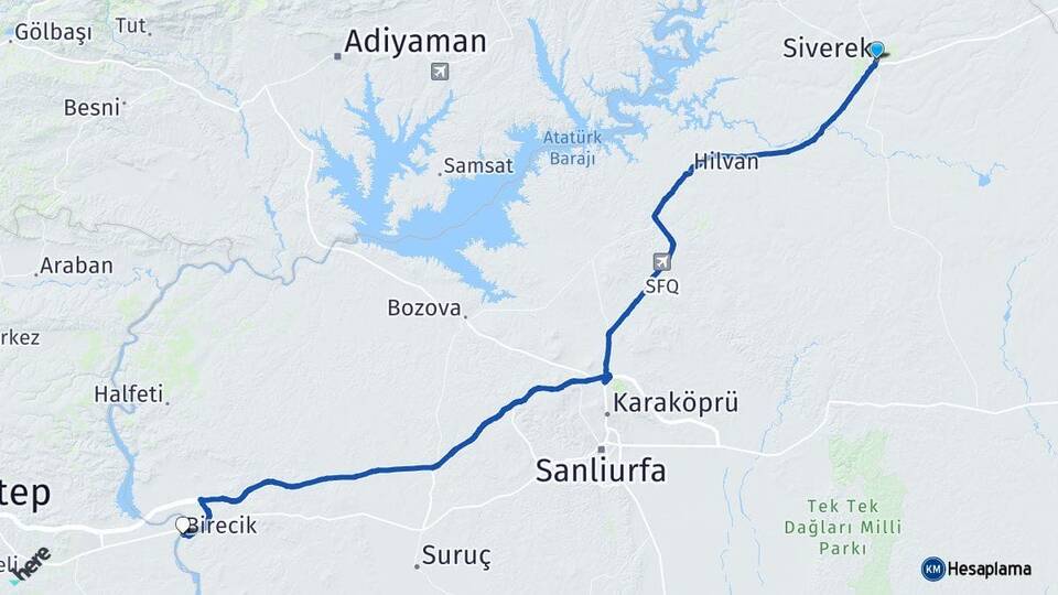 Şanlıurfa Siverek Birecik Arası Kaç Km - Yol Haritası