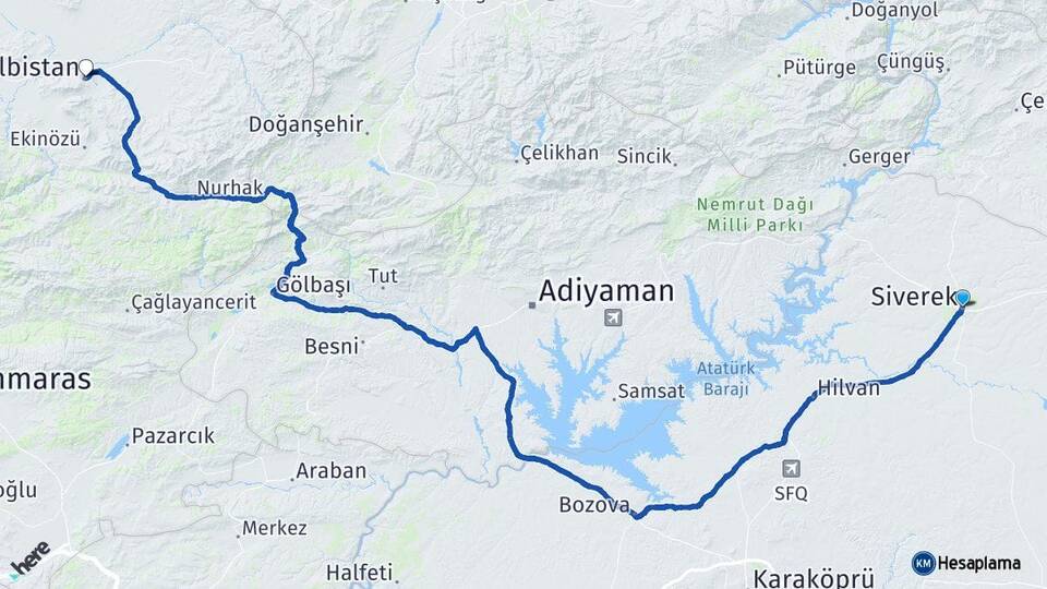 Şanlıurfa Siverek Elbistan Kahramanmaraş Arası Kaç Km - Yol Haritası