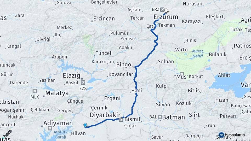 Şanlıurfa Siverek Erzurum Arası Kaç Km - Yol Haritası
