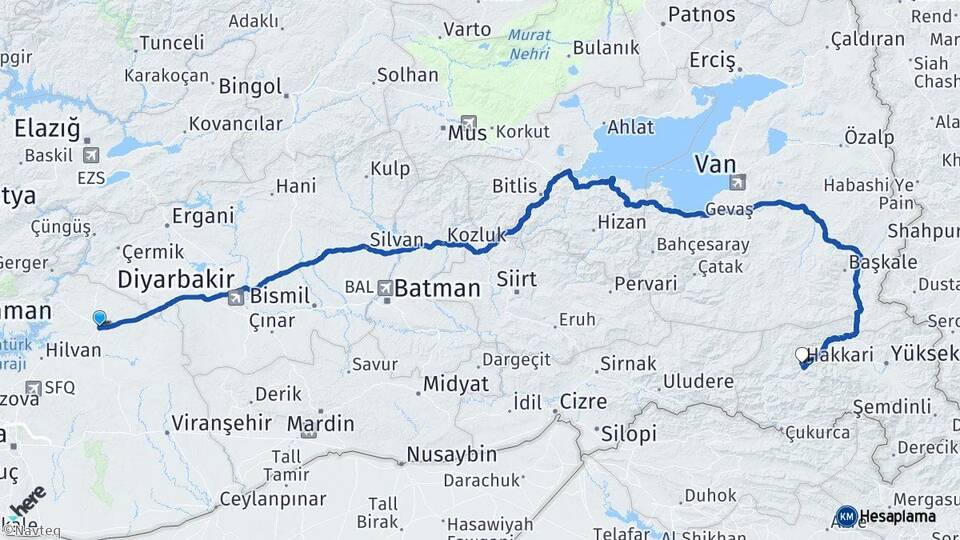 Şanlıurfa Siverek Hakkari Arası Kaç Km - Yol Haritası