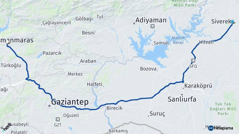 Şanlıurfa Siverek Kahramanmaraş Arası Kaç Km - Yol Haritası