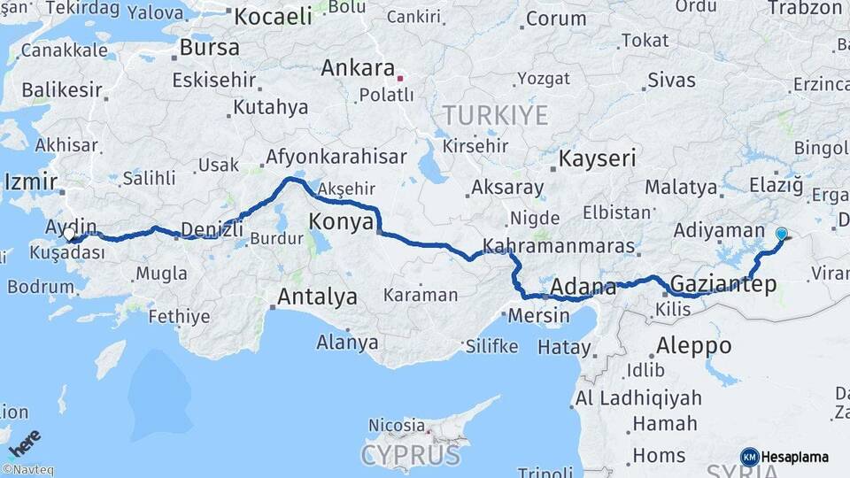 Şanlıurfa Siverek Kuşadası Aydın Arası Kaç Km - Yol Haritası