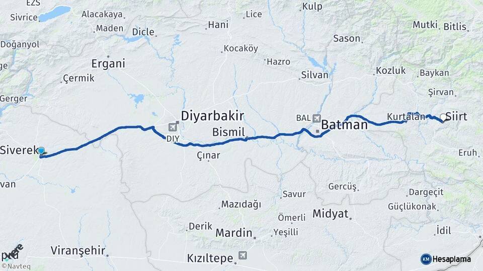 Şanlıurfa Siverek Siirt Arası Kaç Km - Yol Haritası