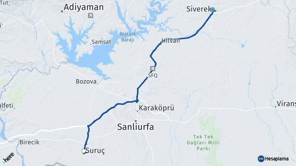 Şanlıurfa Siverek Suruç Arası Kaç Km - Yol Haritası