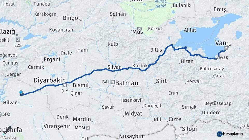 Şanlıurfa Siverek Van Arası Kaç Km - Yol Haritası