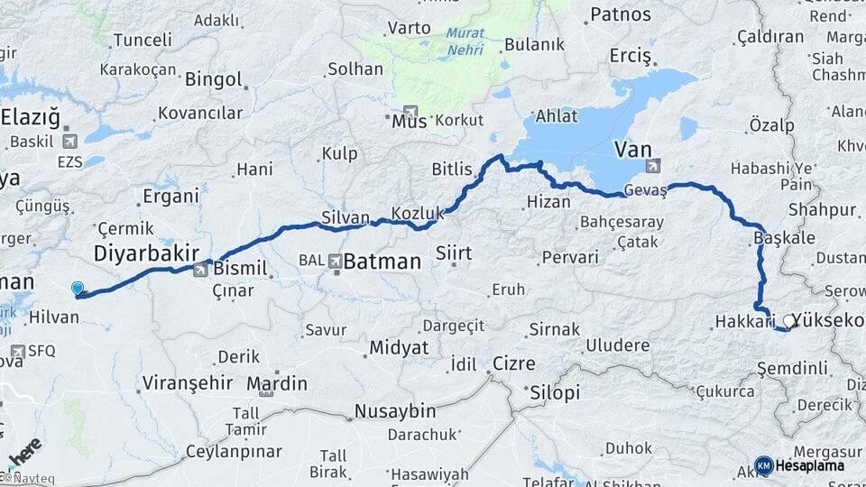 Şanlıurfa Siverek Yüksekova Hakkari Arası Kaç Km - Yol Haritası