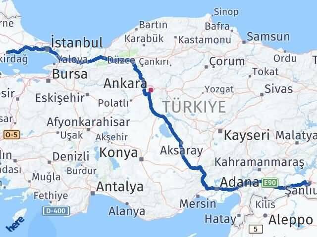 Şanlıurfa Süleymanpaşa Tekirdağ Arası Kaç Km - Yol Haritası