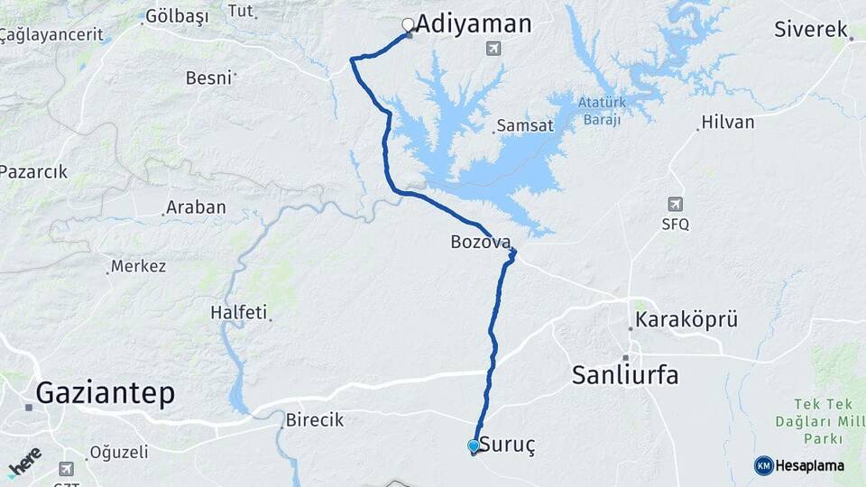 Şanlıurfa Suruç Adıyaman Arası Kaç Km - Yol Haritası
