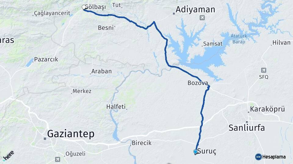 Şanlıurfa Suruç Gölbaşı Adıyaman Arası Kaç Km - Yol Haritası