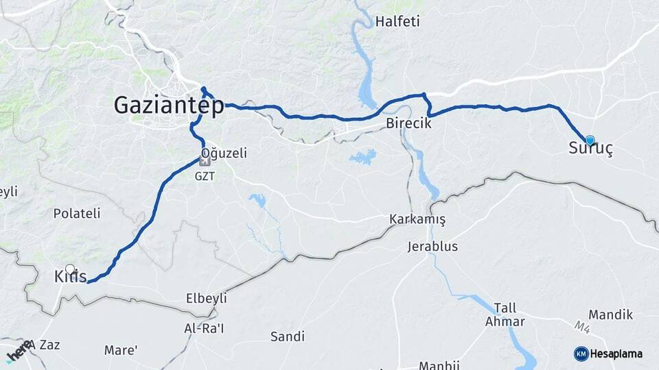Şanlıurfa Suruç Kilis Arası Kaç Km - Yol Haritası