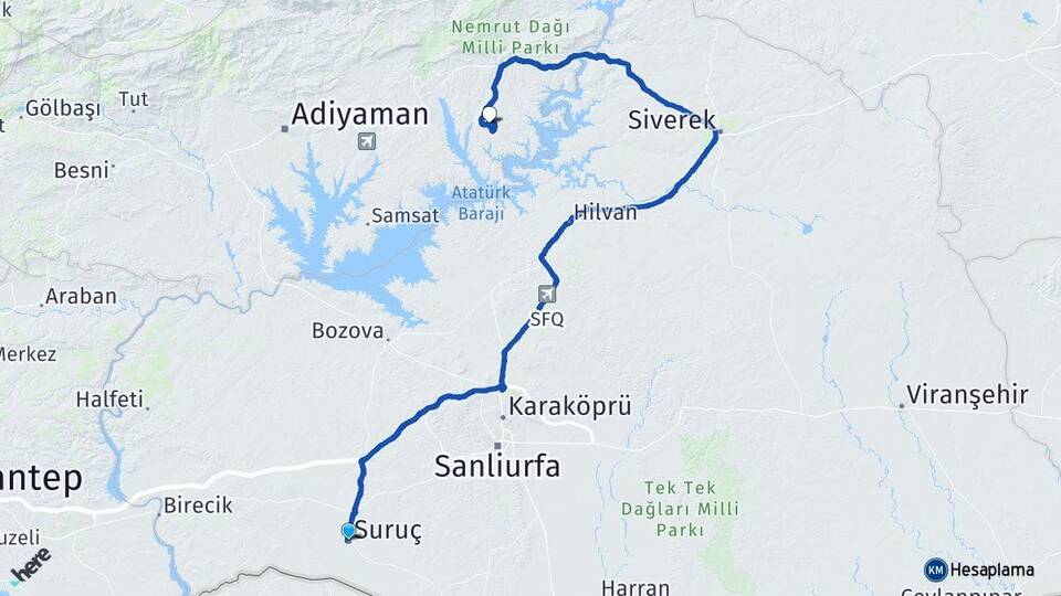 Şanlıurfa Suruç Menzil Kahta Adıyaman Arası Kaç Km - Yol Haritası