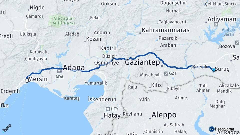 Şanlıurfa Suruç Mersin Arası Kaç Km - Yol Haritası