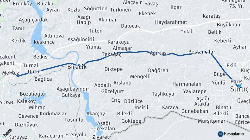 Şanlıurfa Suruç Nizip Gaziantep Arası Kaç Km - Yol Haritası
