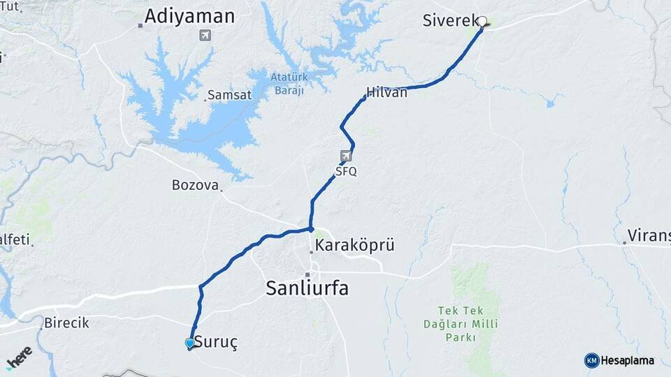 Şanlıurfa Suruç Siverek Arası Kaç Km - Yol Haritası