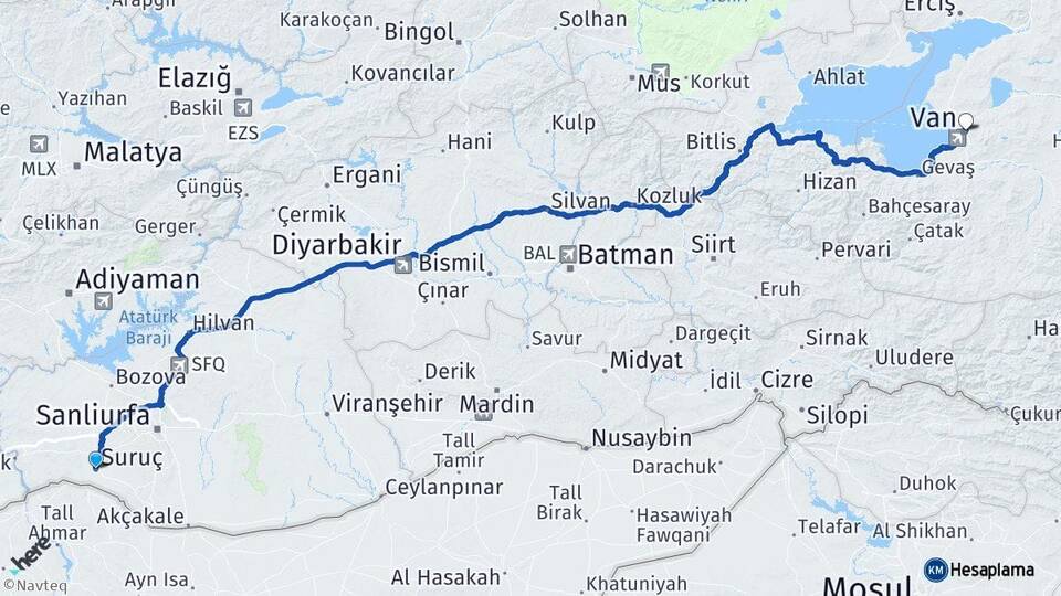 Şanlıurfa Suruç Van Arası Kaç Km - Yol Haritası