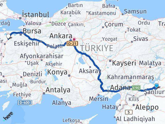 Şanlıurfa Susurluk Balıkesir Arası Kaç Km - Yol Haritası