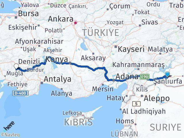 Şanlıurfa Tavas Denizli Arası Kaç Km - Yol Haritası
