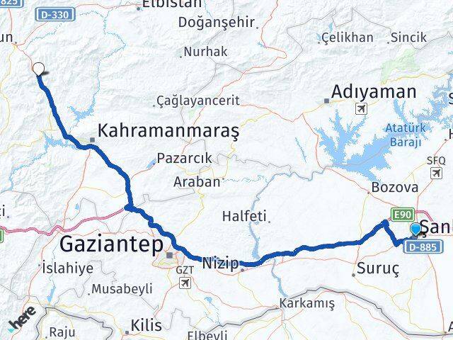 Şanlıurfa Tekir Onikişubat Kahramanmaraş Arası Kaç Km - Yol Haritası