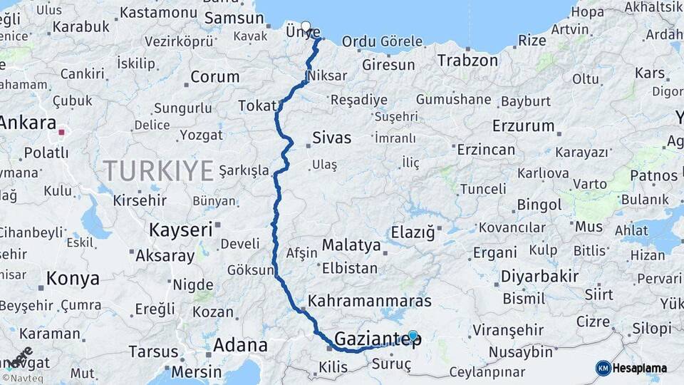 Şanlıurfa Terme Samsun Arası Kaç Km - Yol Haritası