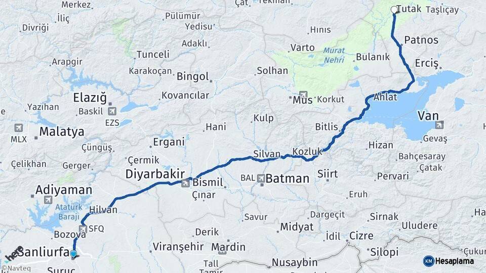 Şanlıurfa Tutak Ağrı Arası Kaç Km - Yol Haritası