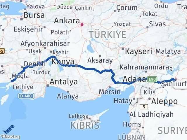 Şanlıurfa Ula Muğla Arası Kaç Km - Yol Haritası