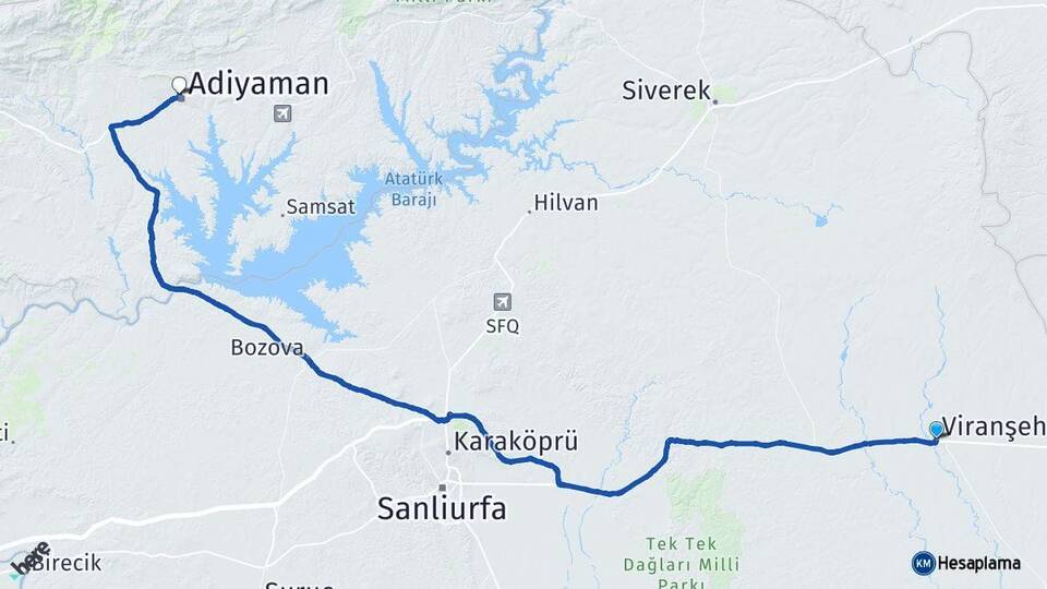 Şanlıurfa Viranşehir Adıyaman Arası Kaç Km - Yol Haritası