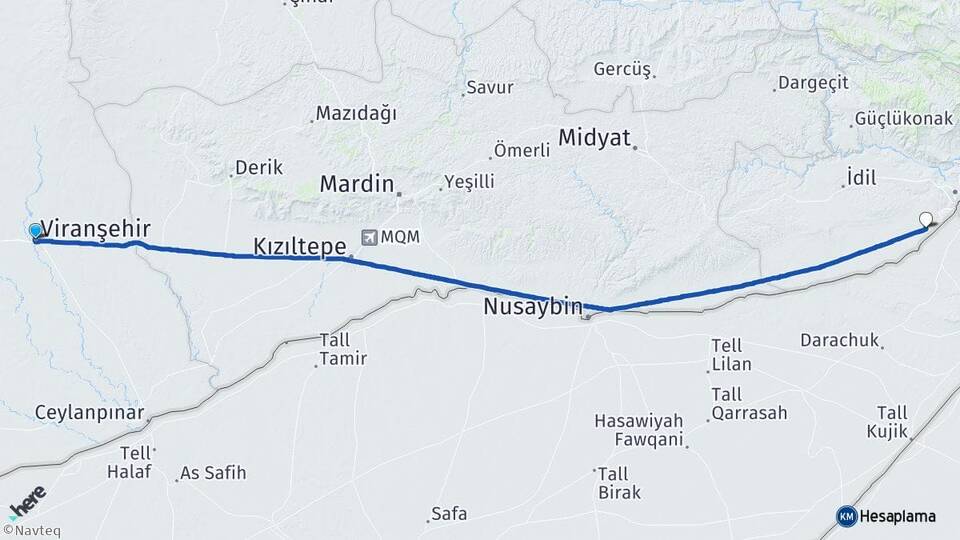 Şanlıurfa Viranşehir Katran Cizre Şırnak Arası Kaç Km - Yol Haritası