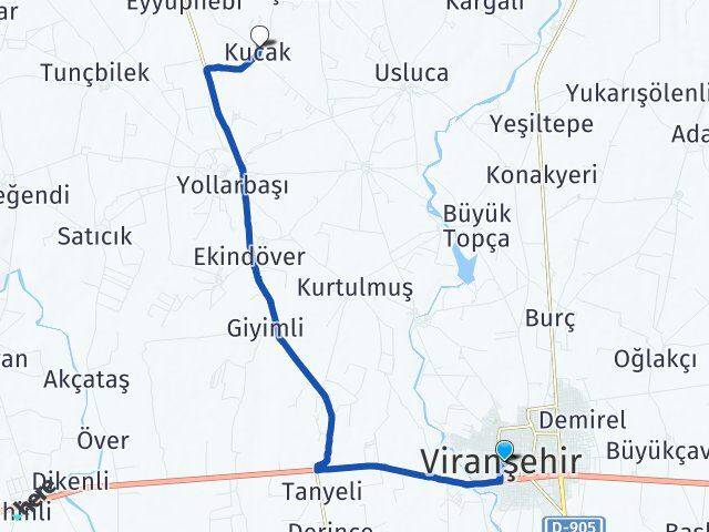 Şanlıurfa Viranşehir Kucak Viranşehir Arası Kaç Km - Yol Haritası
