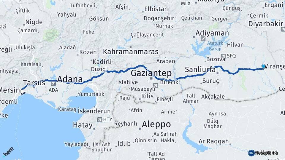 Şanlıurfa Viranşehir Mersin Arası Kaç Km - Yol Haritası