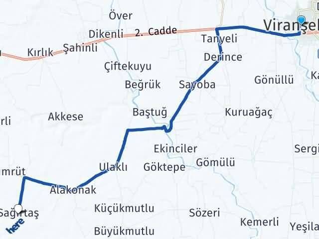 Şanlıurfa Viranşehir Sağırtaş Viranşehir Arası Kaç Km - Yol Haritası