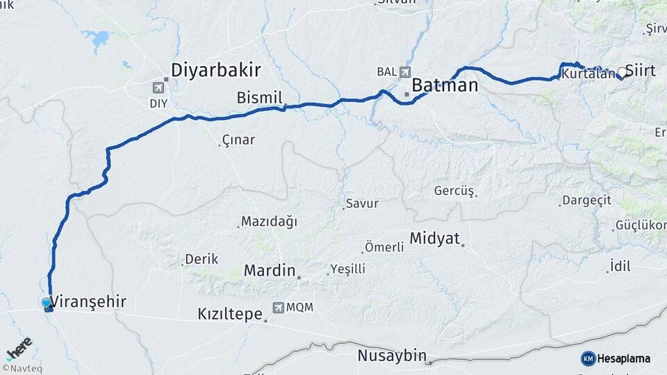 Şanlıurfa Viranşehir Siirt Arası Kaç Km - Yol Haritası