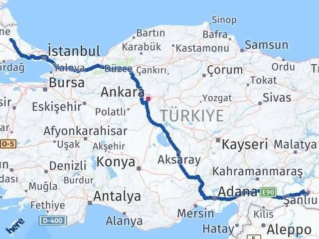 Şanlıurfa Vize Kırklareli Arası Kaç Km - Yol Haritası