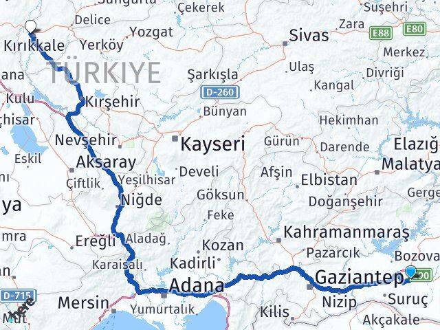 Şanlıurfa Yahşihan Kırıkkale Arası Kaç Km - Yol Haritası