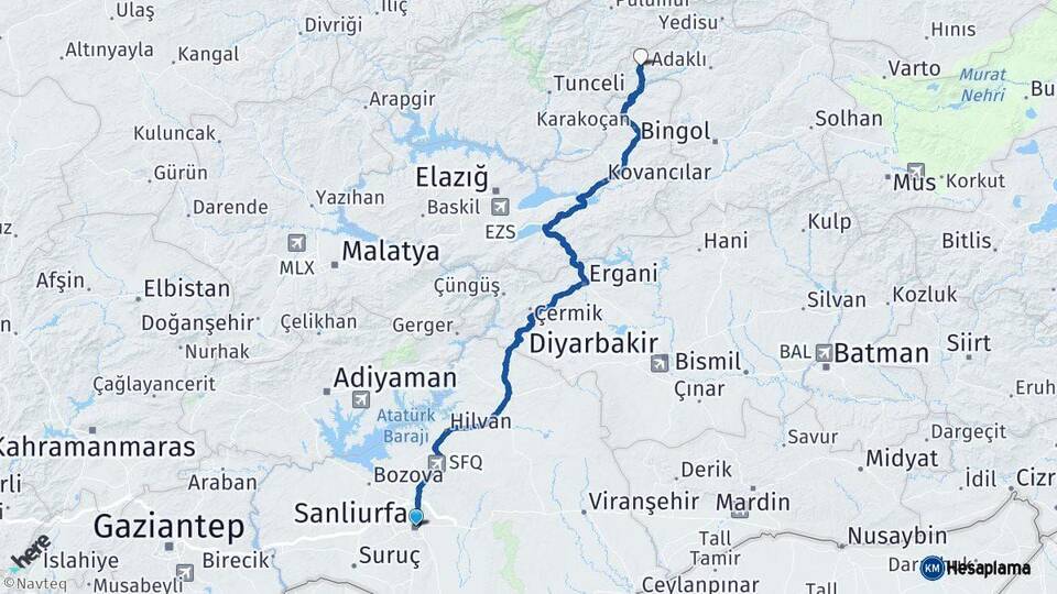 Şanlıurfa Yayladere Bingöl Arası Kaç Km - Yol Haritası