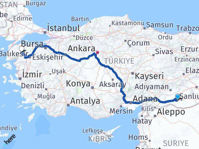 Şanlıurfa Yenice Çanakkale Arası Kaç Km - Yol Haritası