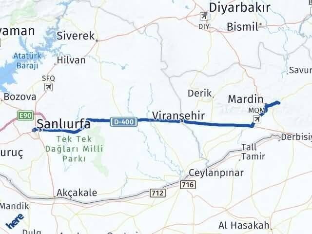 Şanlıurfa Yeşilli Mardin Arası Kaç Km - Yol Haritası