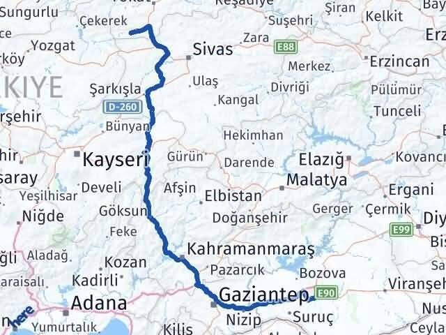 Şanlıurfa Yeşilyurt Tokat Arası Kaç Km - Yol Haritası