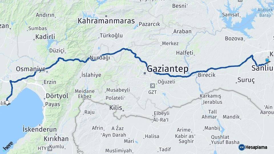 Şanlıurfa Yumurtalık Adana Arası Kaç Km - Yol Haritası
