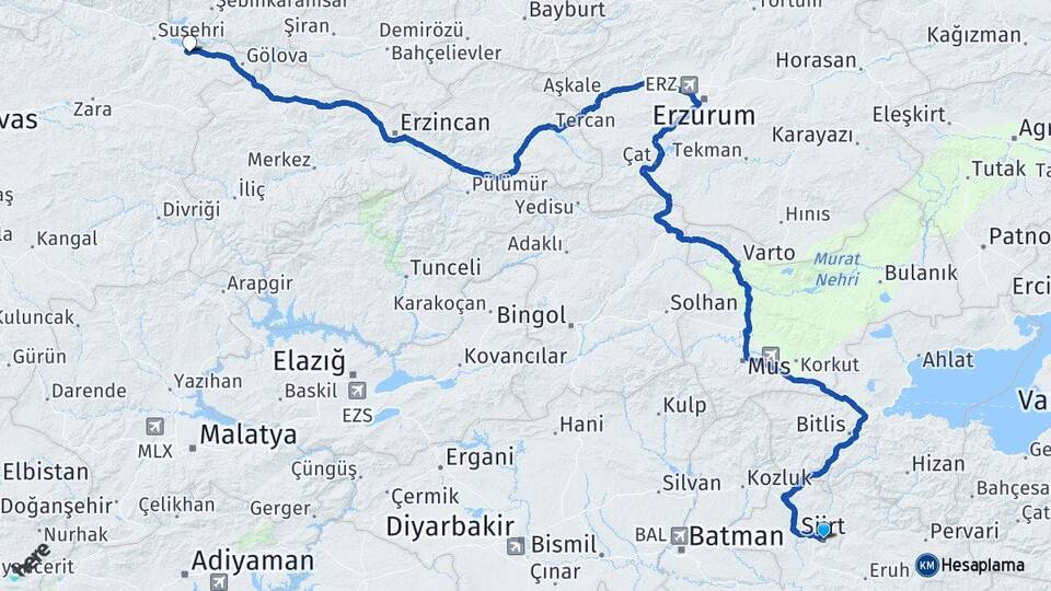 Siirt Abdurrahman Akıncılar Sivas Arası Kaç Km - Yol Haritası