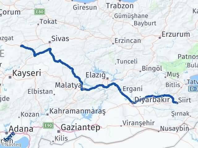 Siirt Akdağmadeni Yozgat Arası Kaç Km - Yol Haritası
